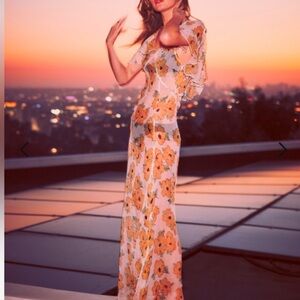 NWT RVCA X Camille Rowe Yellow Sheer Floral Lolo Dress Size M/10